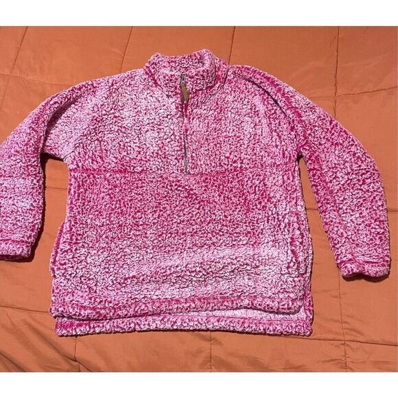 Time and Tru 1/2 Zip Fuzzy Dark Pink/Maroon Pullover - Picture 8 of 9